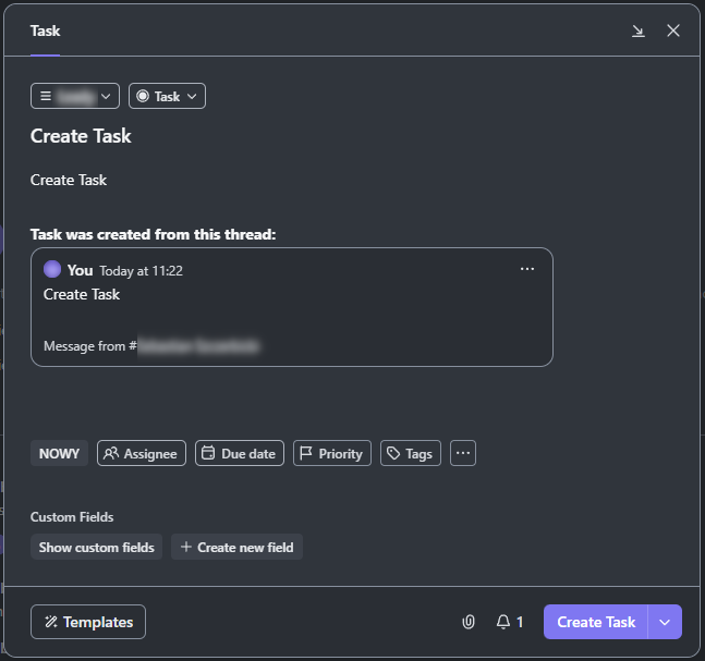 Create task Chat - ClickUp BeProductive